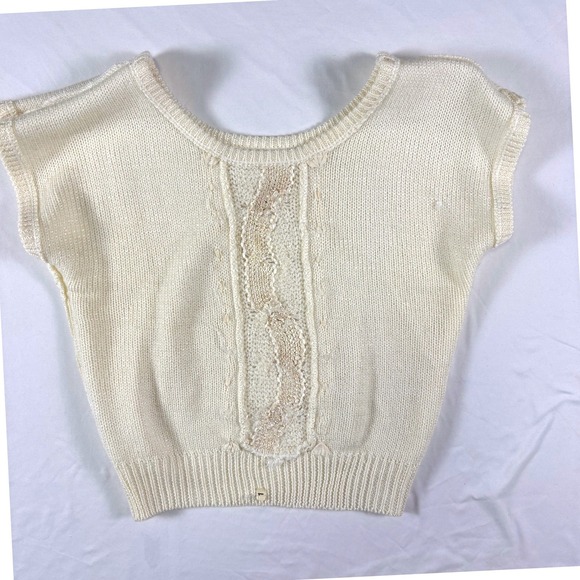 Vintage Beldoch Petite Cable Wool Sweater S Pearl Ribbon Ballet Coquette Dainty - Picture 8 of 10
